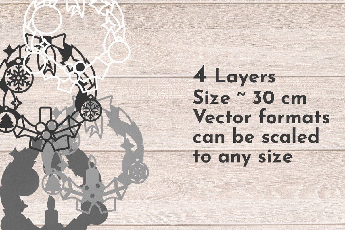 Intra απο ξύλο plywood 3mm-4mm πάχος - Χριστουγεννιάτικο στεφάνι 3D, Στολίδι Μάνταλα Δίασταση 6x6 cm INTRAFABR-37884477