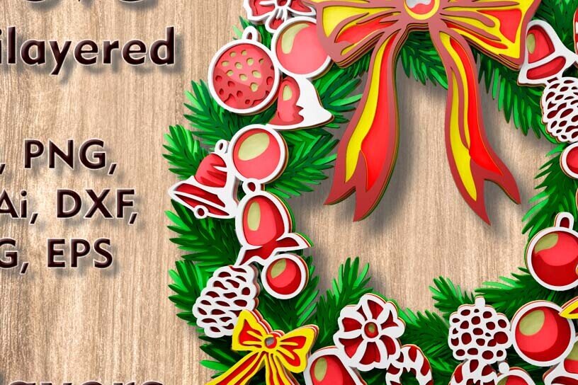 Intra απο ξύλο plywood 3mm-4mm πάχος -  με λέιζερ 3D  Χριστουγεννιάτικο στεφάνι Δίασταση 82x11 cm INTRAFABR-108908470