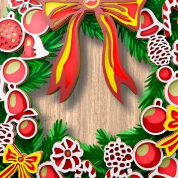 Intra απο ξύλο plywood 3mm-4mm πάχος -  με λέιζερ 3D  Χριστουγεννιάτικο στεφάνι Δίασταση 82x11 cm INTRAFABR-108908470 - Image 2