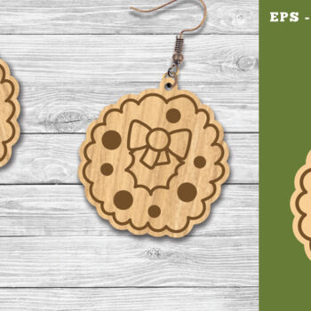 Intra απο ξύλο plywood 3mm-4mm πάχος - Χριστουγεννιάτικο στεφάνι σκουλαρίκια κοπής με λέιζερ  Δίασταση 3x3 cm INTRAFABR-111785575 - Image 1