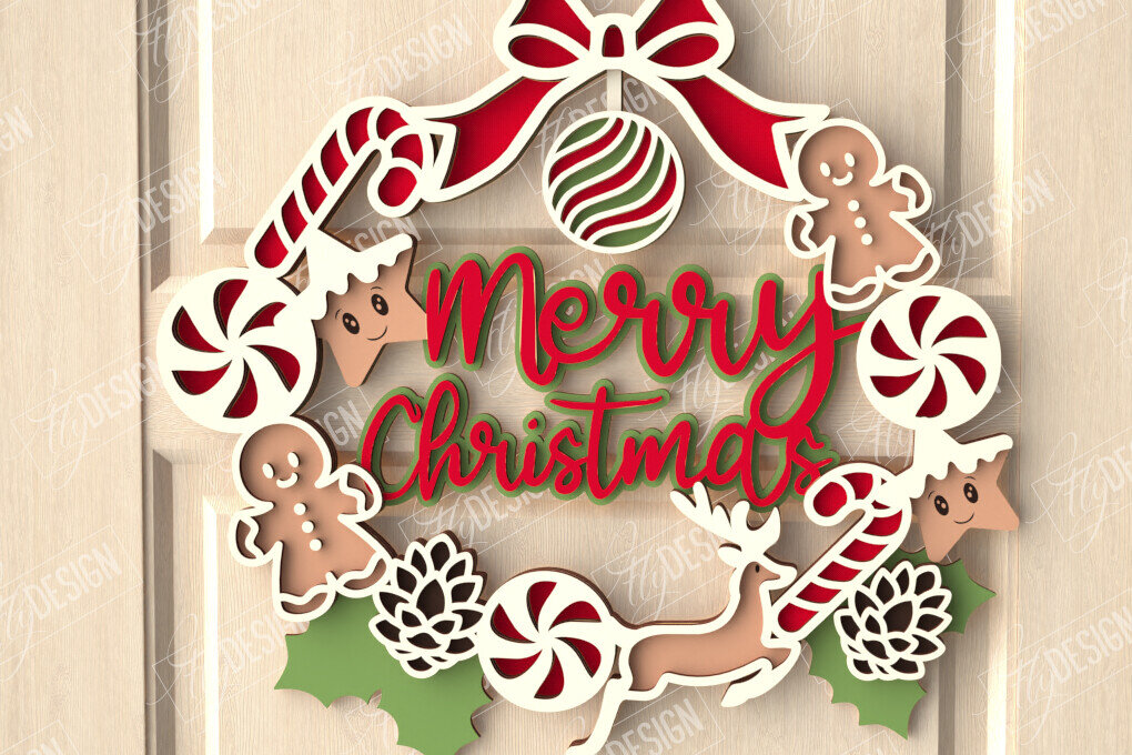 Intra απο ξύλο plywood 3mm-4mm πάχος - Χριστουγεννιάτικο στεφάνι|Διακόσμηση βεράντας|Στεφάνι πόρτας Δίασταση 15x15 cm INTRAFABR-111360682