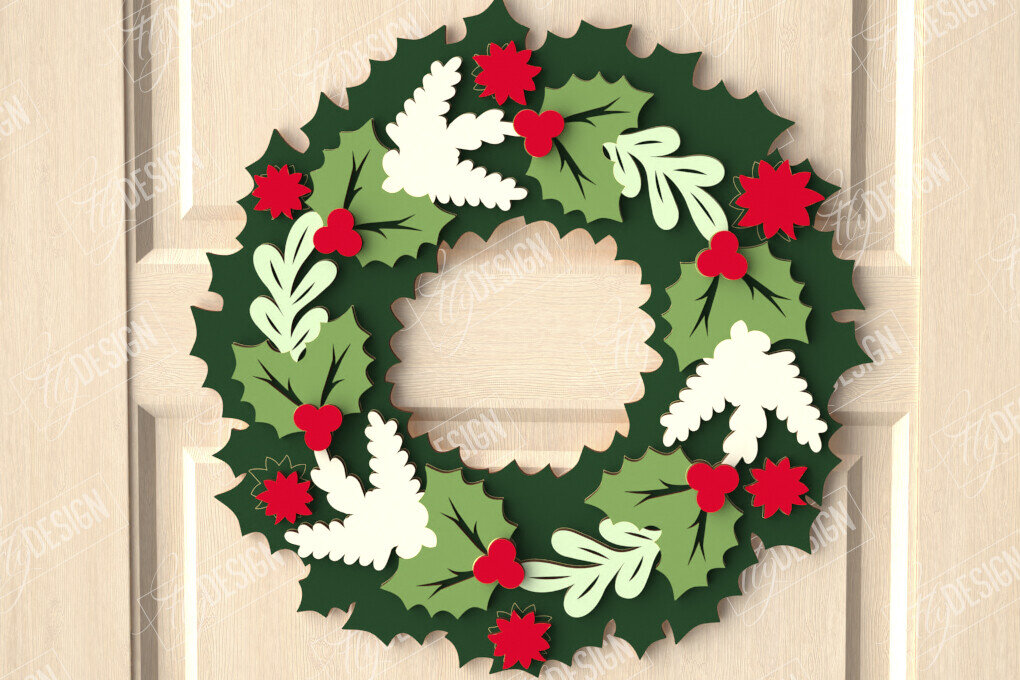 Intra απο ξύλο plywood 3mm-4mm πάχος - Χριστουγεννιάτικο στεφάνι|Διακόσμηση βεράντας|Στεφάνι πόρτας Δίασταση 15x15 cm INTRAFABR-111360685