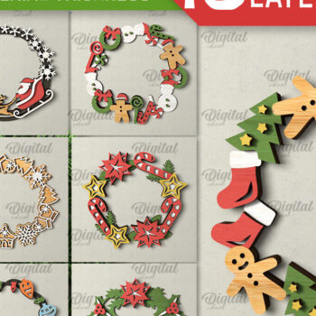 Intra απο ξύλο plywood 3mm-4mm πάχος - Χριστουγεννιάτικα στεφάνια κομμένα με λέιζερ Δίασταση 15x15 cm INTRAFABR-105130343 - Image 1