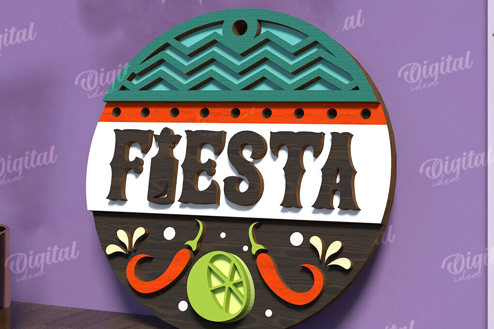 Intra απο ξύλο plywood 3mm-4mm πάχος - Cinco De Mayo Στρογγυλή πινακίδα κοπής με λέιζερ Δίασταση 30x20 cm INTRAFABR-119673926