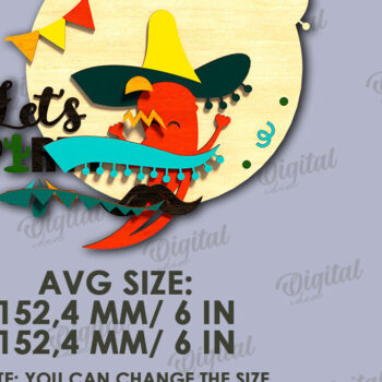 Intra απο ξύλο plywood 3mm-4mm πάχος - Cinco De Mayo Στρογγυλή πινακίδα κοπής με λέιζερ Δίασταση 30x20 cm INTRAFABR-119673565 - Image 2