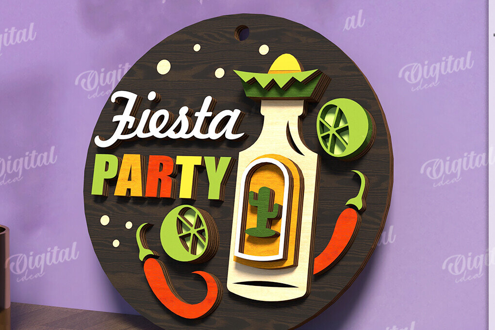 Intra απο ξύλο plywood 3mm-4mm πάχος - Cinco De Mayo Στρογγυλή πινακίδα κοπής με λέιζερ Δίασταση 30x20 cm INTRAFABR-119673590