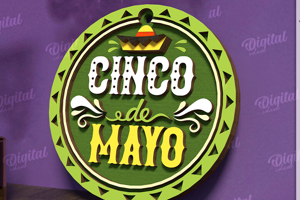 Intra απο ξύλο plywood 3mm-4mm πάχος - Cinco De Mayo Στρογγυλή πινακίδα κοπής με λέιζερ Δίασταση 30x20 cm INTRAFABR-119673621