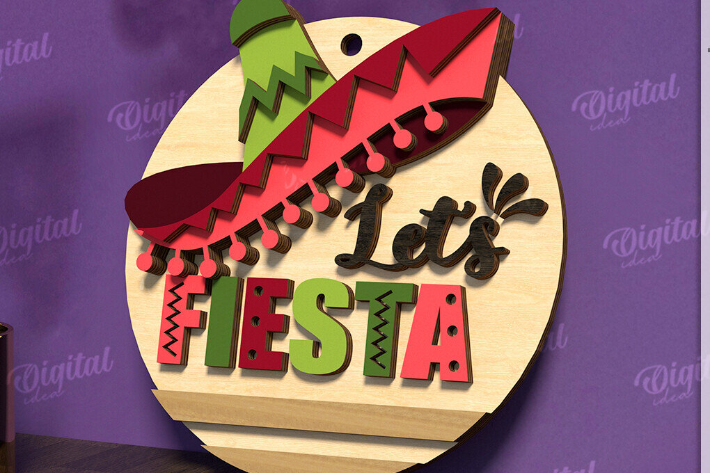 Intra απο ξύλο plywood 3mm-4mm πάχος - Cinco De Mayo Στρογγυλή πινακίδα κοπής με λέιζερ Δίασταση 30x20 cm INTRAFABR-119673490