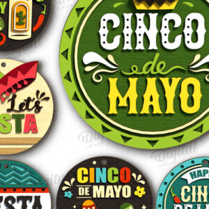 Intra απο ξύλο plywood 3mm-4mm πάχος - Cinco De Mayo Round Signs Bundle Laser Δίασταση 30x20 cm INTRAFABR-119721376