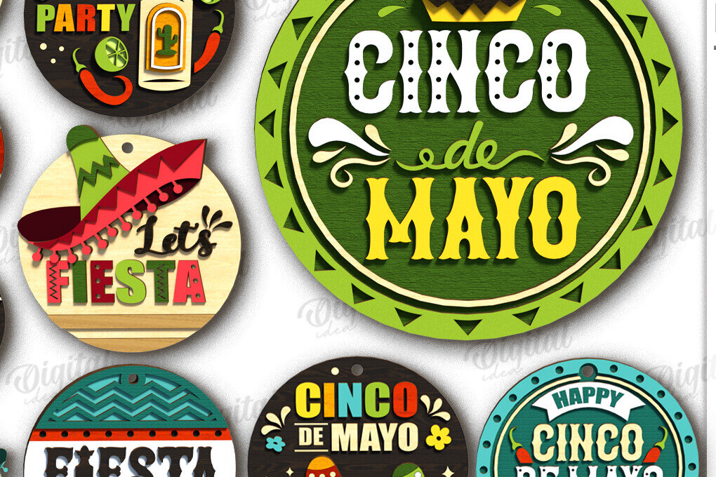 Intra απο ξύλο plywood 3mm-4mm πάχος - Cinco De Mayo Round Signs Bundle Laser Δίασταση 30x20 cm INTRAFABR-119721376