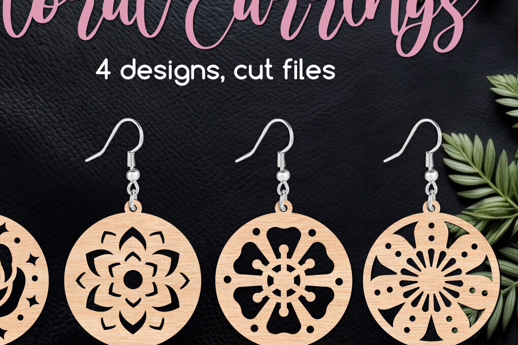 Intra απο ξύλο plywood 3mm-4mm πάχος - Circle Floral Earrings  Cut Files Δίασταση 3x3 cm INTRAFABR-104499564