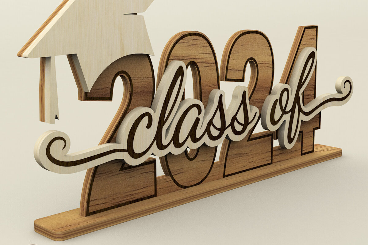 Intra απο ξύλο plywood 3mm-4mm πάχος - Class of 2024, Graduation Laser Cut File Δίασταση 6x3 cm INTRAFABR-98863837