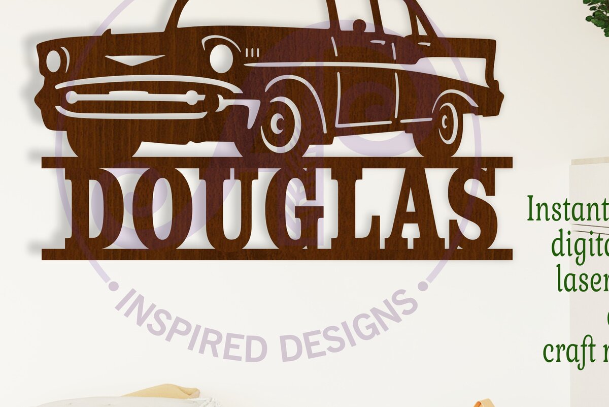 Intra απο ξύλο plywood 3mm-4mm πάχος - Classic Car 57 Σήμα ονόματος  Laser Cut Δίασταση 30x20 cm INTRAFABR-111885224