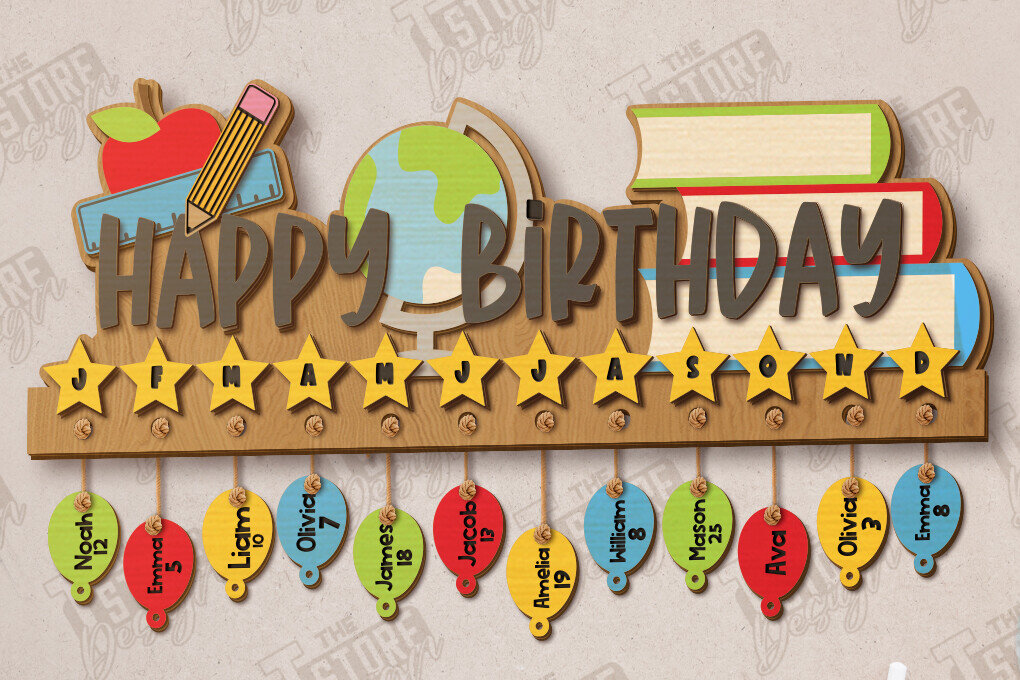 Intra απο ξύλο plywood 3mm-4mm πάχος - Γενέθλια στην τάξη | Πίνακας γενεθλίων |CNC Δίασταση 40x50 cm INTRAFABR-118949422