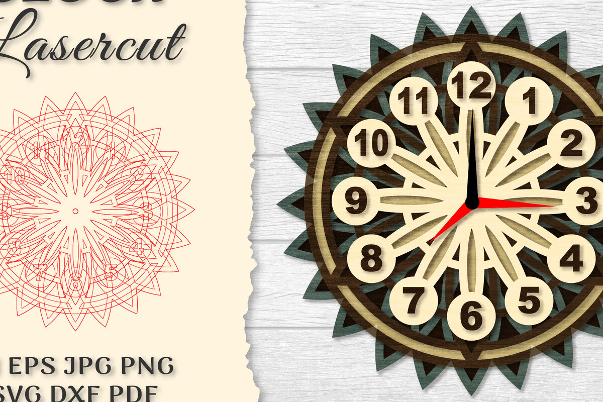 Intra απο ξύλο plywood 3mm-4mm πάχος - Ρολόι Mandala Lasercut Δίασταση 30x30 cm INTRAFABR-120626397