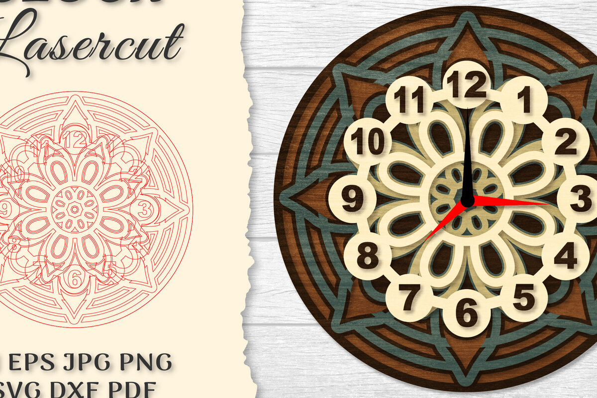 Intra απο ξύλο plywood 3mm-4mm πάχος - Ρολόι Mandala Lasercut Δίασταση 30x30 cm INTRAFABR-120626425