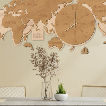 Intra απο ξύλο plywood 3mm-4mm πάχος - Παγκόσμιος χάρτης ρολογιού Ξύλινη τέχνη τοίχων Δίασταση 80x38 cm INTRAFABR-68835195 - Image 2