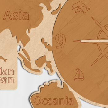 Intra απο ξύλο plywood 3mm-4mm πάχος - Παγκόσμιος χάρτης ρολογιού Ξύλινη τέχνη τοίχων Δίασταση 80x38 cm INTRAFABR-68835195 - Image 3