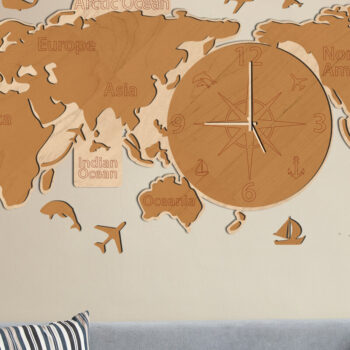 Intra απο ξύλο plywood 3mm-4mm πάχος - Παγκόσμιος χάρτης ρολογιού Ξύλινη τέχνη τοίχων Δίασταση 80x38 cm INTRAFABR-68835195 - Image 5