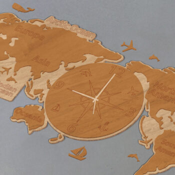Intra απο ξύλο plywood 3mm-4mm πάχος - Παγκόσμιος χάρτης ρολογιού Ξύλινη τέχνη τοίχων Δίασταση 80x38 cm INTRAFABR-68835195 - Image 7