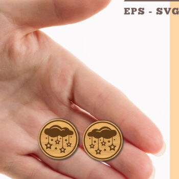 Intra απο ξύλο plywood 3mm-4mm πάχος - Σκουλαρίκια Cloud and Star Cut Laser  Δίασταση 3x3 cm INTRAFABR-102680388 - Image 1