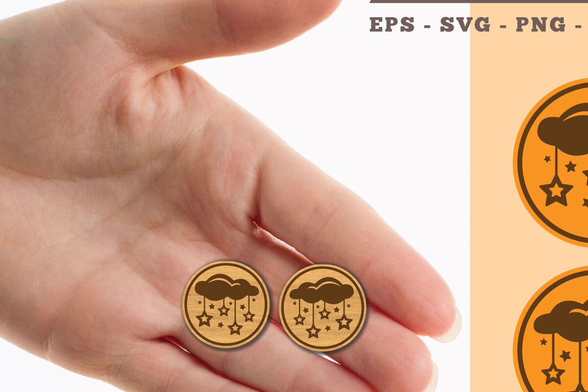 Intra απο ξύλο plywood 3mm-4mm πάχος - Σκουλαρίκια Cloud and Star Cut Laser  Δίασταση 3x3 cm INTRAFABR-102680388