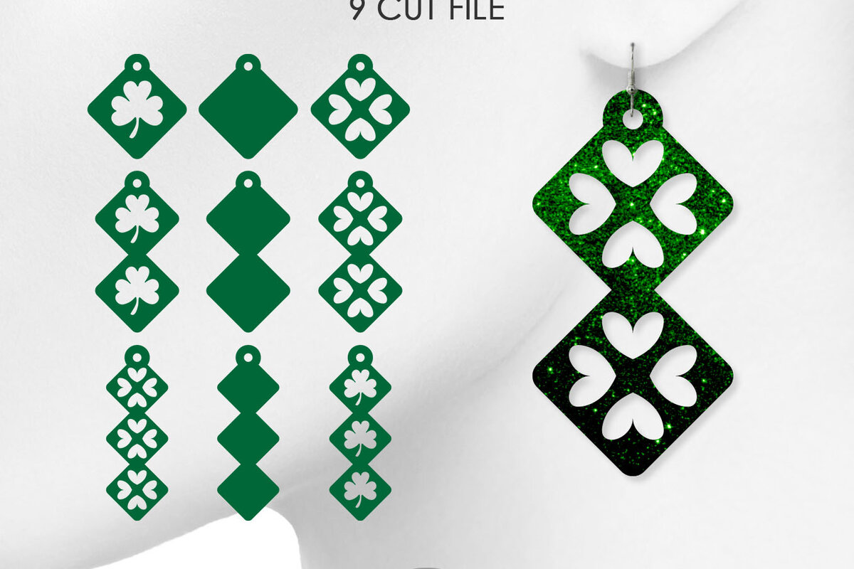 Intra απο ξύλο plywood 3mm-4mm πάχος - Clover Earrings , St Patrick's Day Δίασταση 3x3 cm INTRAFABR-8039275