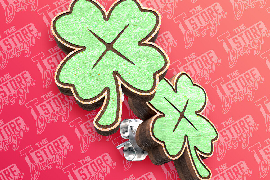 Intra απο ξύλο plywood 3mm-4mm πάχος - Σκουλαρίκια Clover Stud Σχέδιο κοπής με λέιζερ Δίασταση 3x3 cm INTRAFABR-83536195