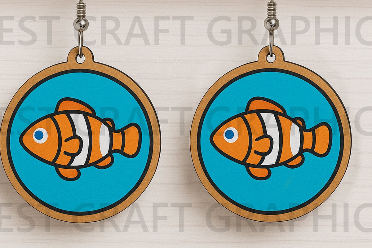 Intra απο ξύλο plywood 3mm-4mm πάχος - Σκουλαρίκια με λέιζερ Clownfish  Δίασταση 3x3 cm INTRAFABR-123663746