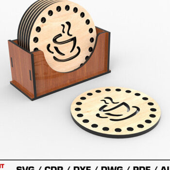 Intra απο ξύλο plywood 3mm-4mm πάχος - Coaster Laser Cut File with Box Δίασταση 30x20 cm INTRAFABR-105276290 - Image 1