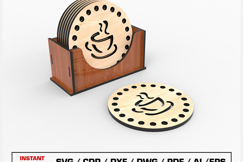 Intra απο ξύλο plywood 3mm-4mm πάχος - Coaster Laser Cut File with Box Δίασταση 30x20 cm INTRAFABR-105276290