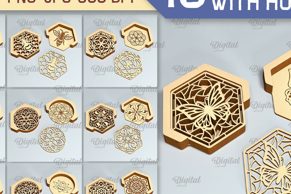 Intra απο ξύλο plywood 3mm-4mm πάχος - Σουβέρ με θήκη Laser Cut Bundle Δίασταση 30x20 cm INTRAFABR-90505692