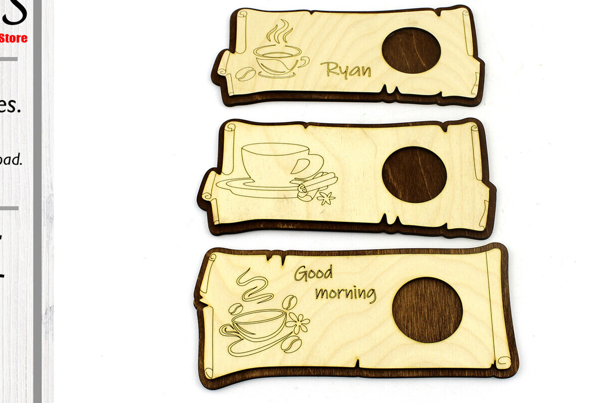 Intra απο ξύλο plywood 3mm-4mm πάχος - Σουβέρ. 3 Μοντέλα.  κοπής με λέιζερ Δίασταση 10x21 cm INTRAFABR-90356433