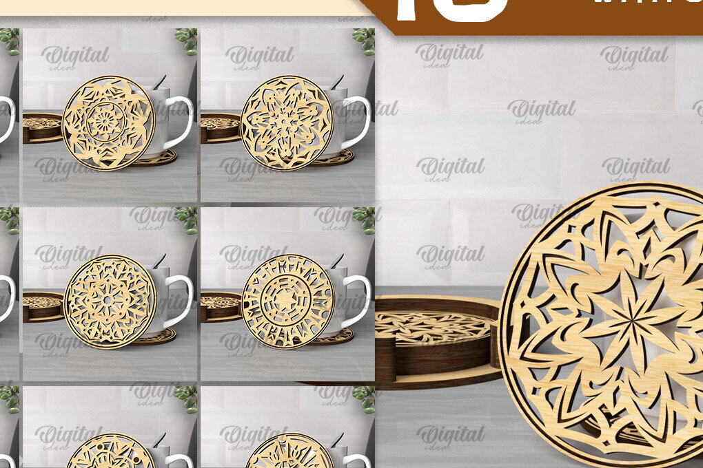 Intra απο ξύλο plywood 3mm-4mm πάχος - Σουβέρ με θήκες Laser Cut Bundle Δίασταση 30x20 cm INTRAFABR-107495125