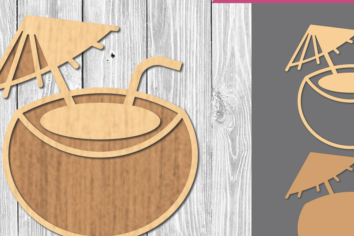 Intra απο ξύλο plywood 3mm-4mm πάχος - Coconut Drink Cocktail Drink Laser Cut Δίασταση 20x20 cm INTRAFABR-109410867