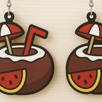 Intra απο ξύλο plywood 3mm-4mm πάχος - Σκουλαρίκια Coconut Drink  Δίασταση 3x3 cm INTRAFABR-123080715 - Image 1