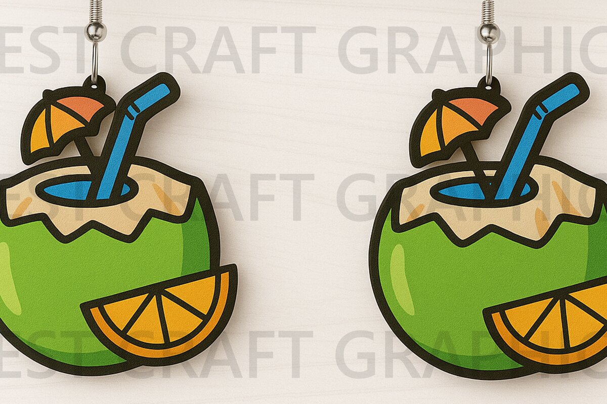 Intra απο ξύλο plywood 3mm-4mm πάχος - Σκουλαρίκια Coconut Drink  Δίασταση 3x3 cm INTRAFABR-123010371