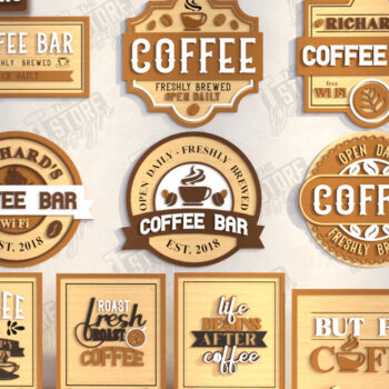 Intra απο ξύλο plywood 3mm-4mm πάχος - Coffee Bar Signs Laser Cut Bundle | CNC Δίασταση 30x20 cm INTRAFABR-123564042 - Image 1