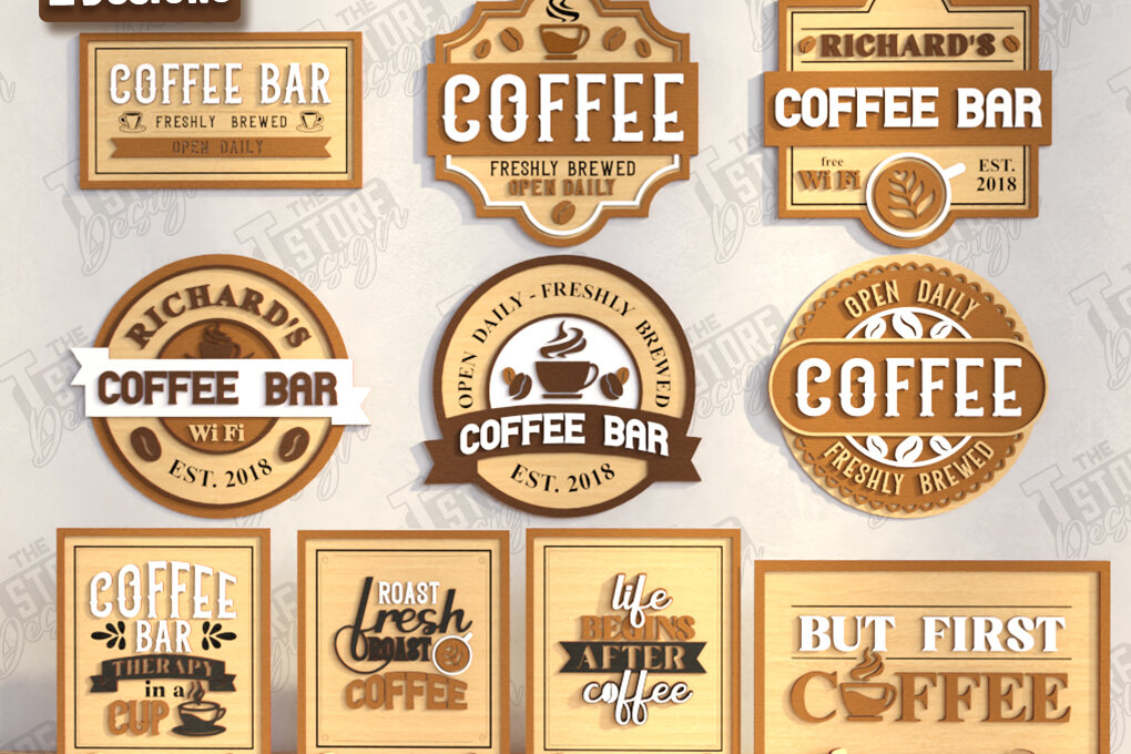 Intra απο ξύλο plywood 3mm-4mm πάχος - Coffee Bar Signs Laser Cut Bundle | CNC Δίασταση 30x20 cm INTRAFABR-123564042