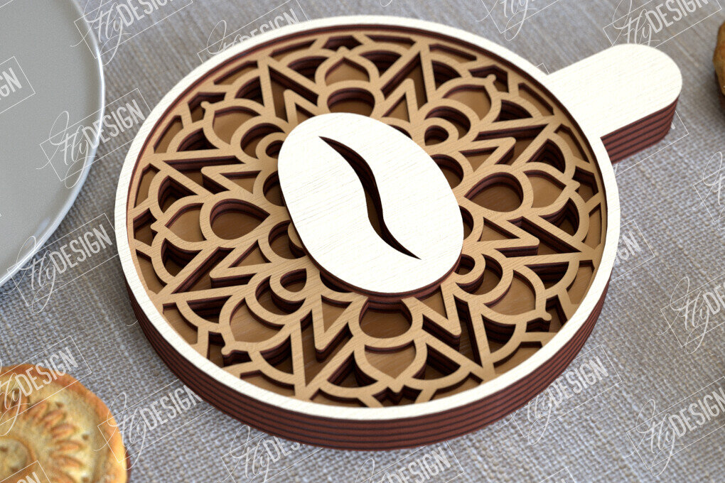 Intra απο ξύλο plywood 3mm-4mm πάχος - Καφέ Mandala | 3D πρότυπο |Φλιτζάνι καφέ Δίασταση 30x30 cm INTRAFABR-100926211
