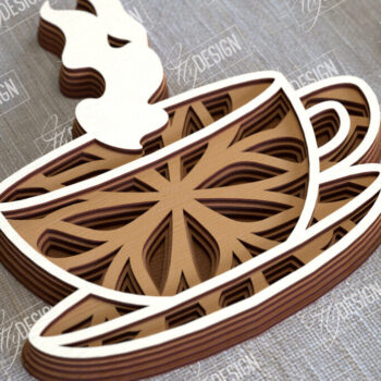 Intra απο ξύλο plywood 3mm-4mm πάχος - Καφέ Mandala | 3D πρότυπο |Φλιτζάνι καφέ Δίασταση 30x30 cm INTRAFABR-100926180 - Image 1