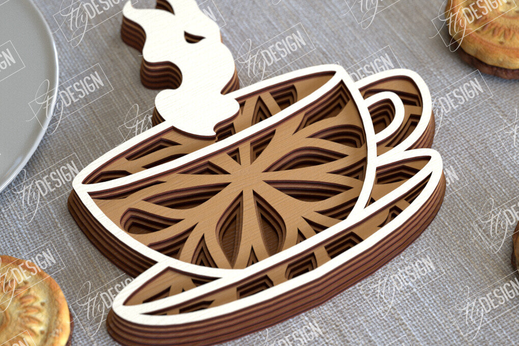 Intra απο ξύλο plywood 3mm-4mm πάχος - Καφέ Mandala | 3D πρότυπο |Φλιτζάνι καφέ Δίασταση 30x30 cm INTRAFABR-100926180
