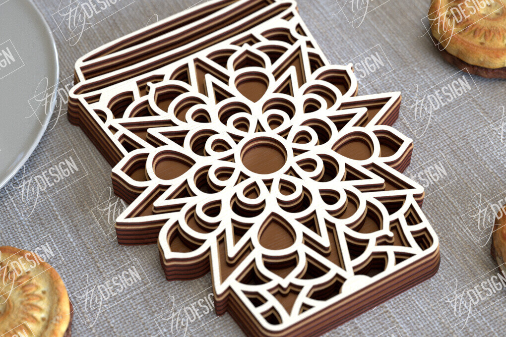 Intra απο ξύλο plywood 3mm-4mm πάχος - Καφέ Mandala | 3D πρότυπο |Φλιτζάνι καφέ Δίασταση 30x30 cm INTRAFABR-100926183