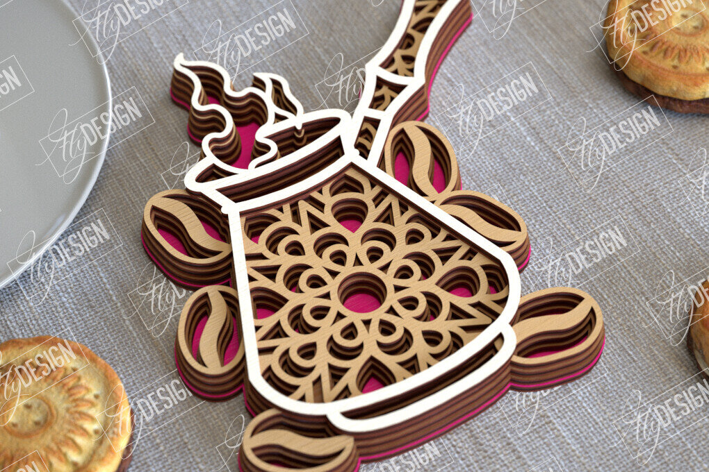 Intra απο ξύλο plywood 3mm-4mm πάχος - Καφέ Mandala | 3D πρότυπο |Φλιτζάνι καφέ Δίασταση 30x30 cm INTRAFABR-100926190