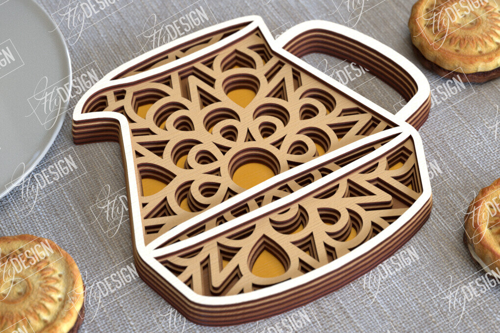 Intra απο ξύλο plywood 3mm-4mm πάχος - Καφέ Mandala | 3D πρότυπο |Φλιτζάνι καφέ Δίασταση 30x30 cm INTRAFABR-100926159