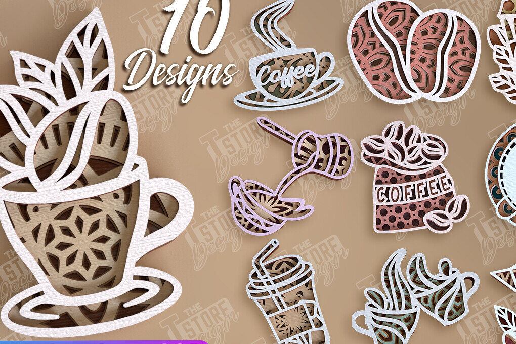 Intra απο ξύλο plywood 3mm-4mm πάχος - Πακέτο σχεδίασης Coffee Mandala Laser Cut Δίασταση 30x30 cm INTRAFABR-100852940