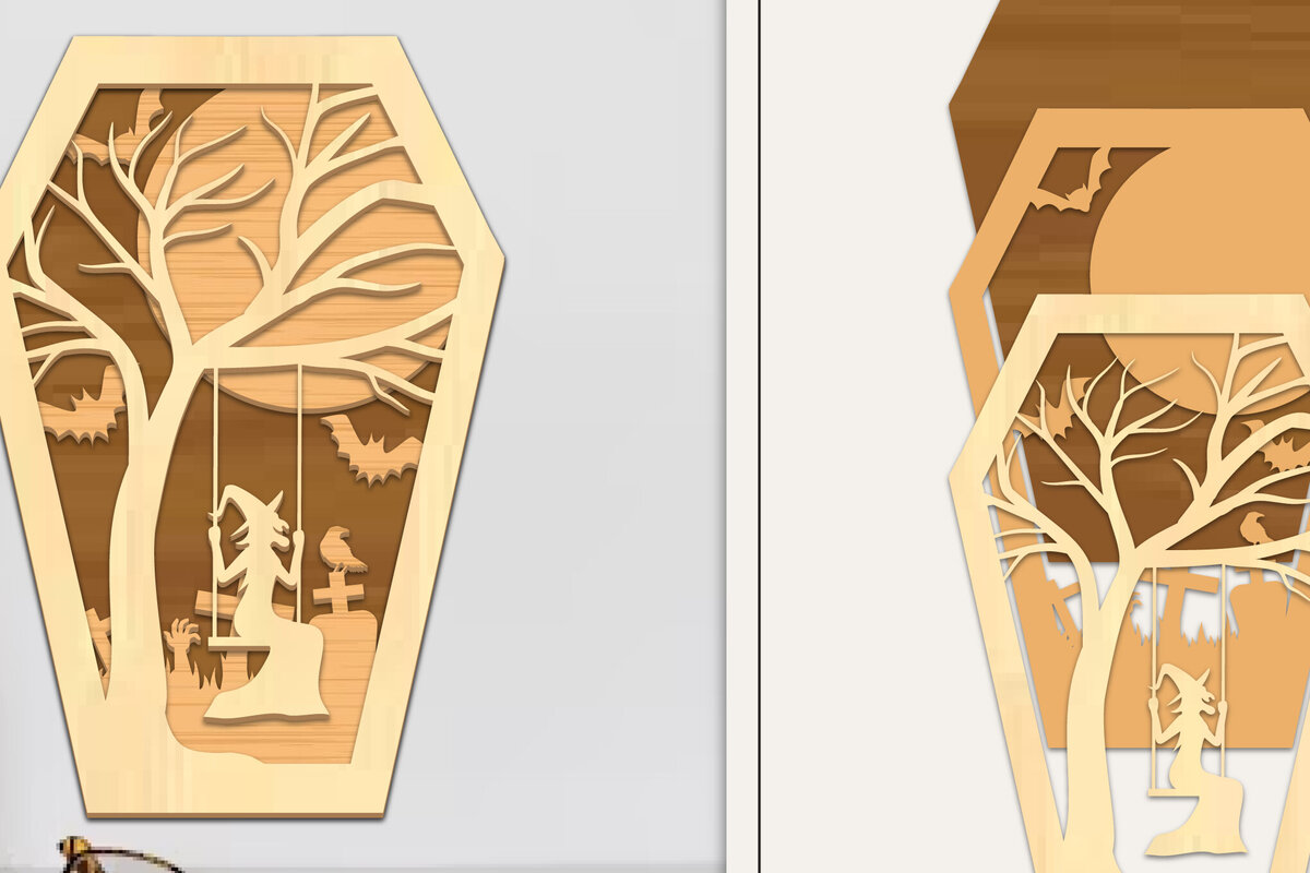 Intra απο ξύλο plywood 3mm-4mm πάχος - Coffin Halloween Στολίδι με   Δίασταση 6x6 cm INTRAFABR-102677209