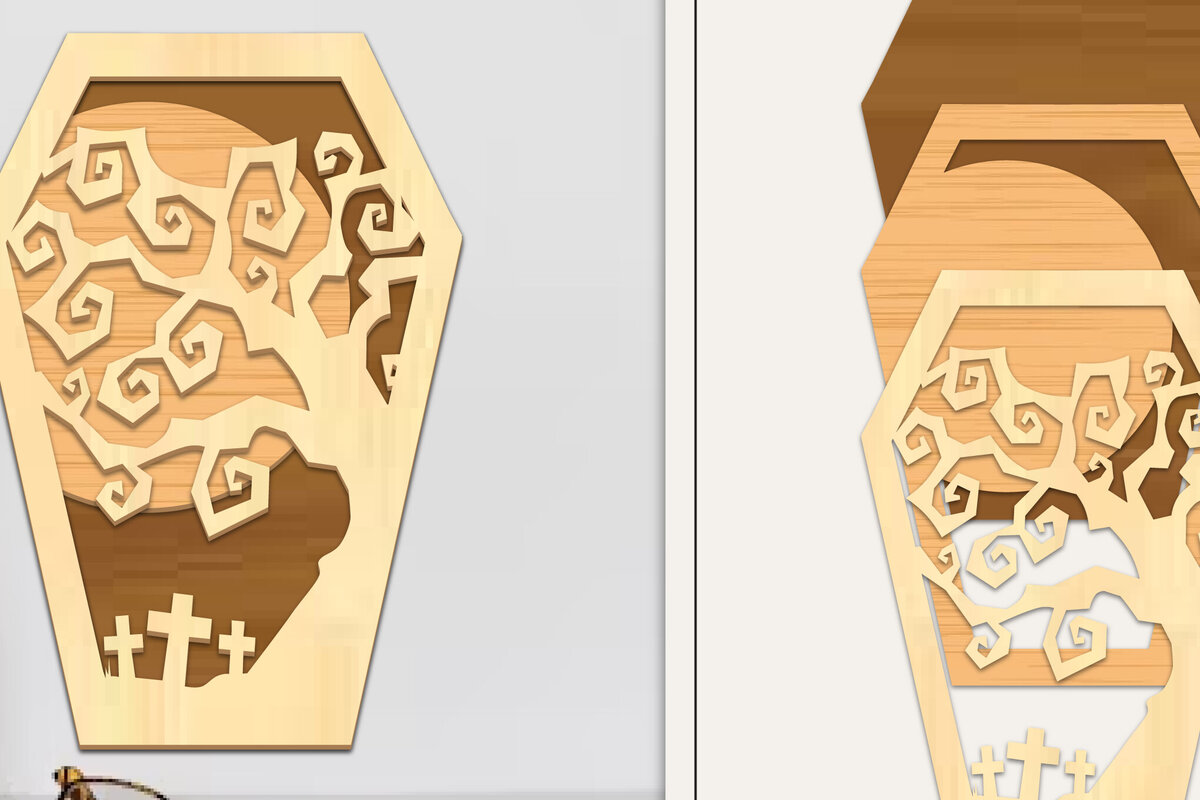 Intra απο ξύλο plywood 3mm-4mm πάχος - Coffin Halloween Στολίδι με   Δίασταση 6x6 cm INTRAFABR-102622180