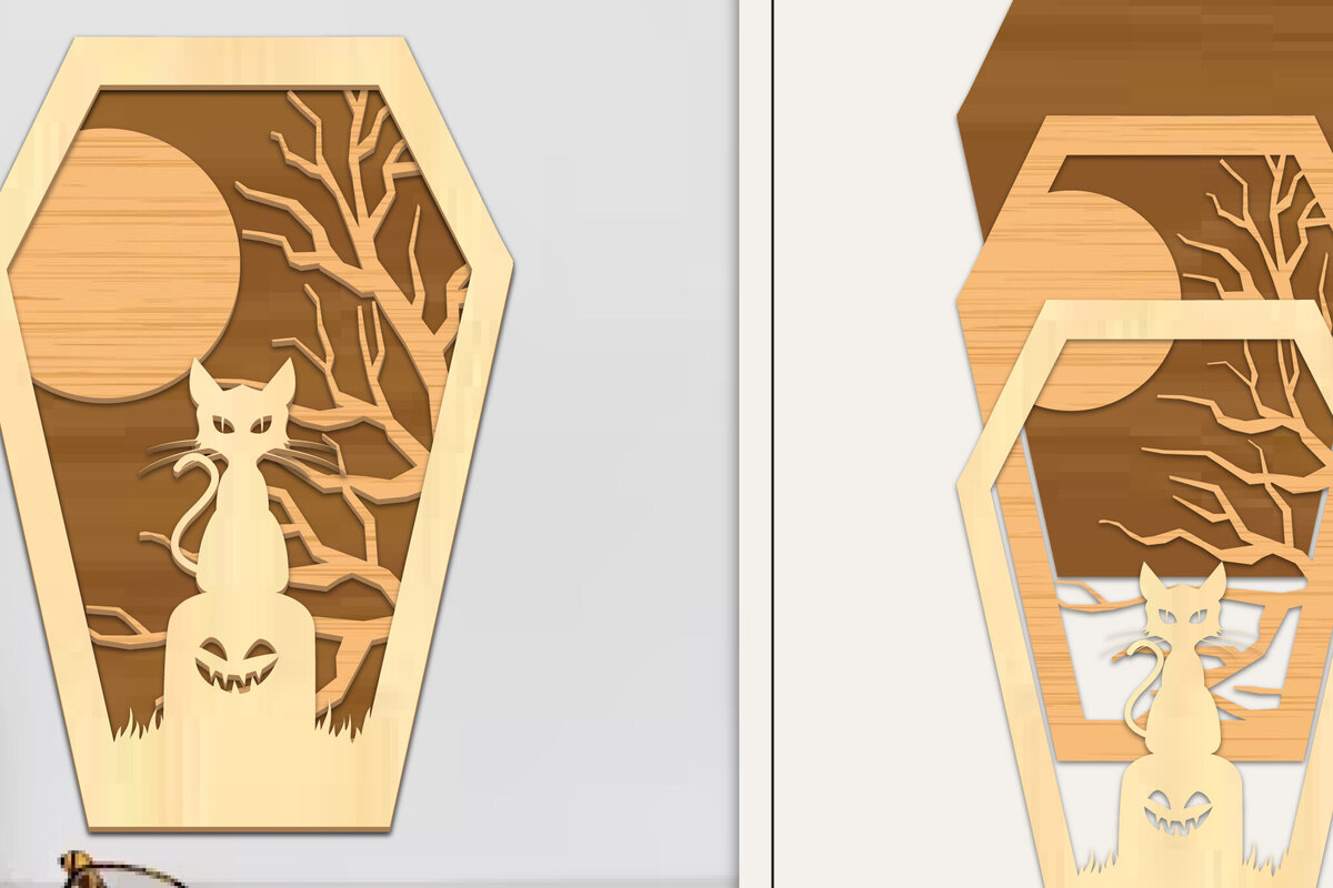 Intra απο ξύλο plywood 3mm-4mm πάχος - Coffin Halloween Στολίδι με   Δίασταση 6x6 cm INTRAFABR-102622241