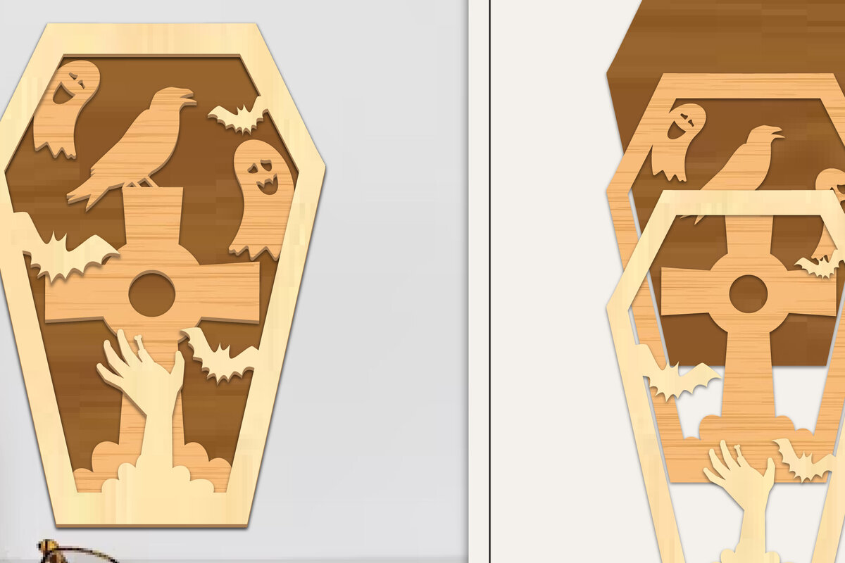 Intra απο ξύλο plywood 3mm-4mm πάχος - Coffin Halloween Στολίδι με   Δίασταση 6x6 cm INTRAFABR-102622136